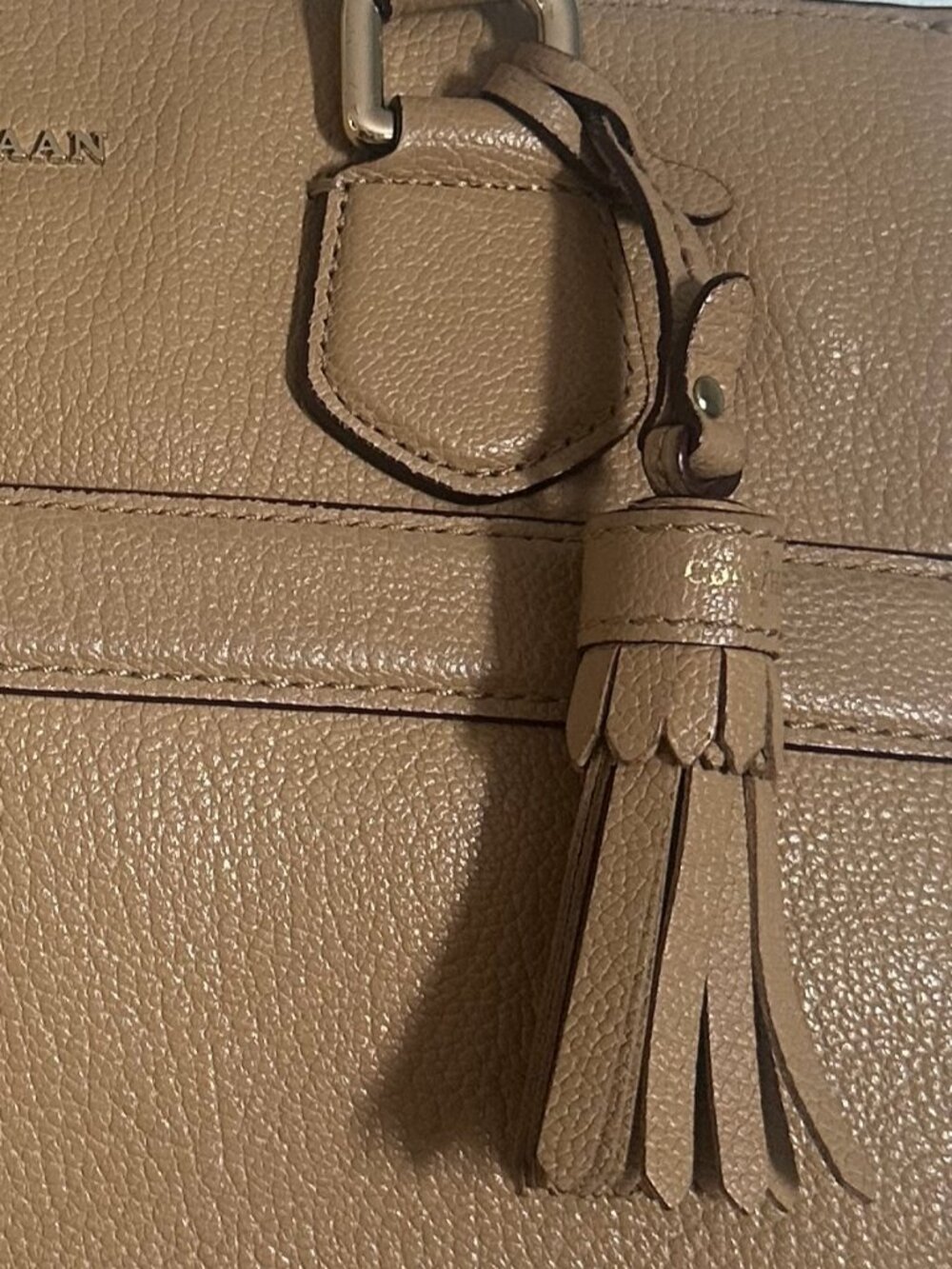 Cole Haan Pebbled Leather Satchel Tote Taupe/Greige Leather Gold Hardware Tassel - Picture 7 of 7
